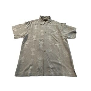 SUN MODA Shirt Men's Large Gray Resort Wear Palm Leaves‎ Hawaiian Aloha  EUC